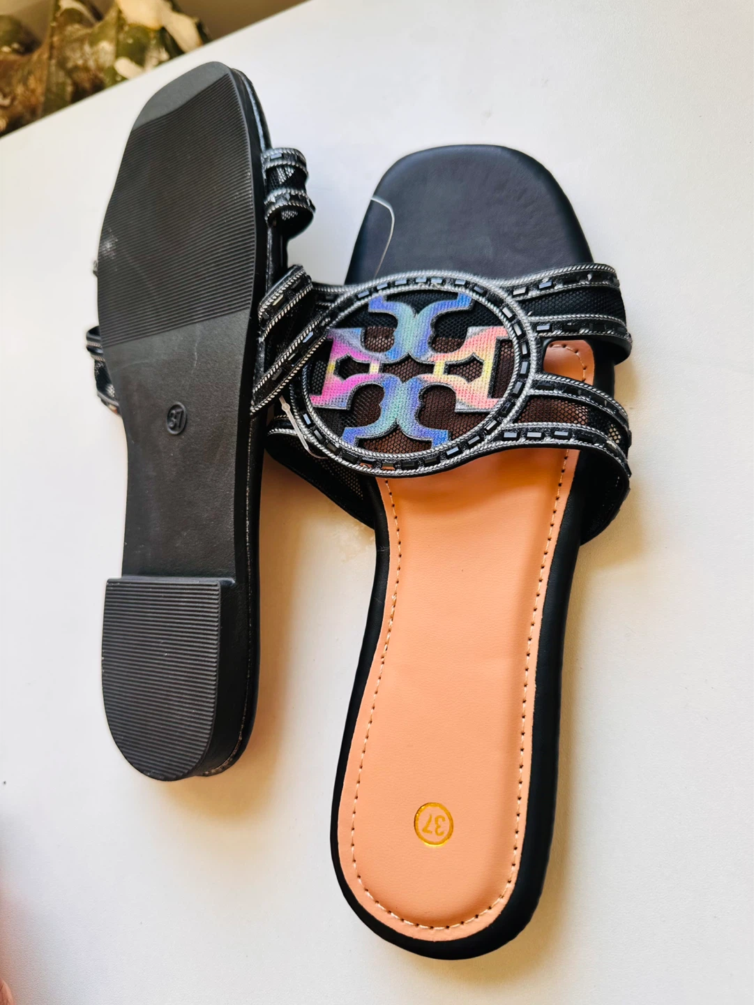 Women's Black Slide Sandals Size 37 - photo 2