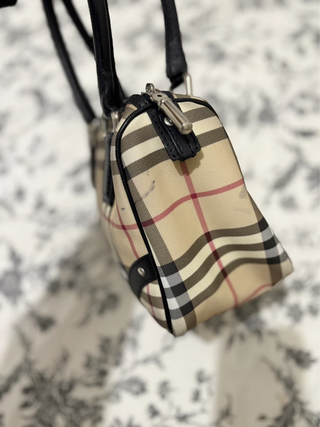 Burberry London Plaid Canvas Leather Trim Shoulder Bag - photo 3