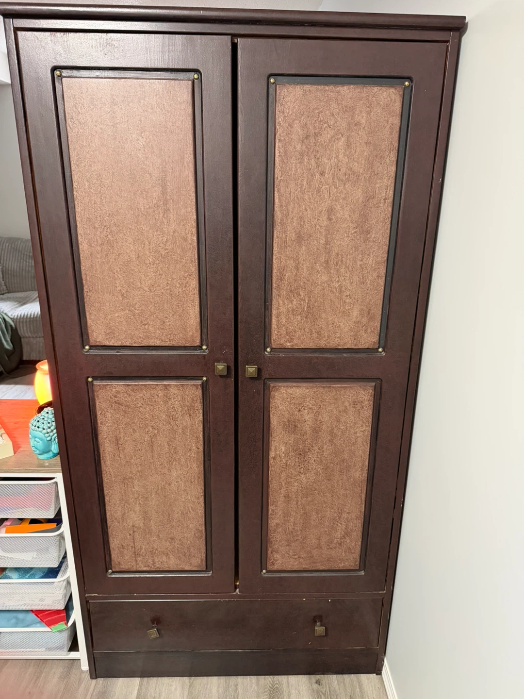 Wooden Wardrobe Armoire with Hanging Rod