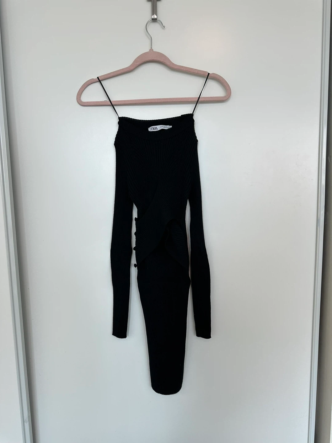 Black ZARA Ribbed Knit Bodycon Dress Size XS - photo 4