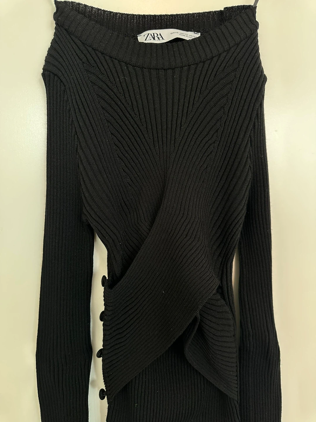Black ZARA Ribbed Knit Bodycon Dress Size XS - photo 3