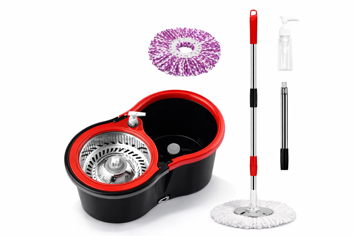 Spin Mop Bucket System with Extra Mop Head and Spray Bottle