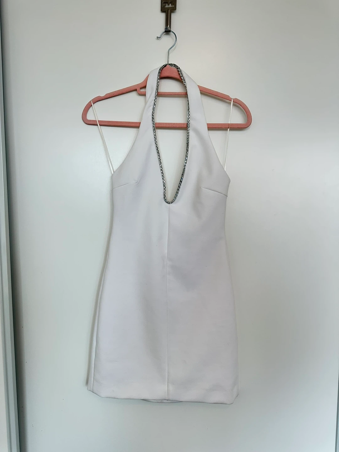Zara White Halter Dress with Silver Chain Detail - XS