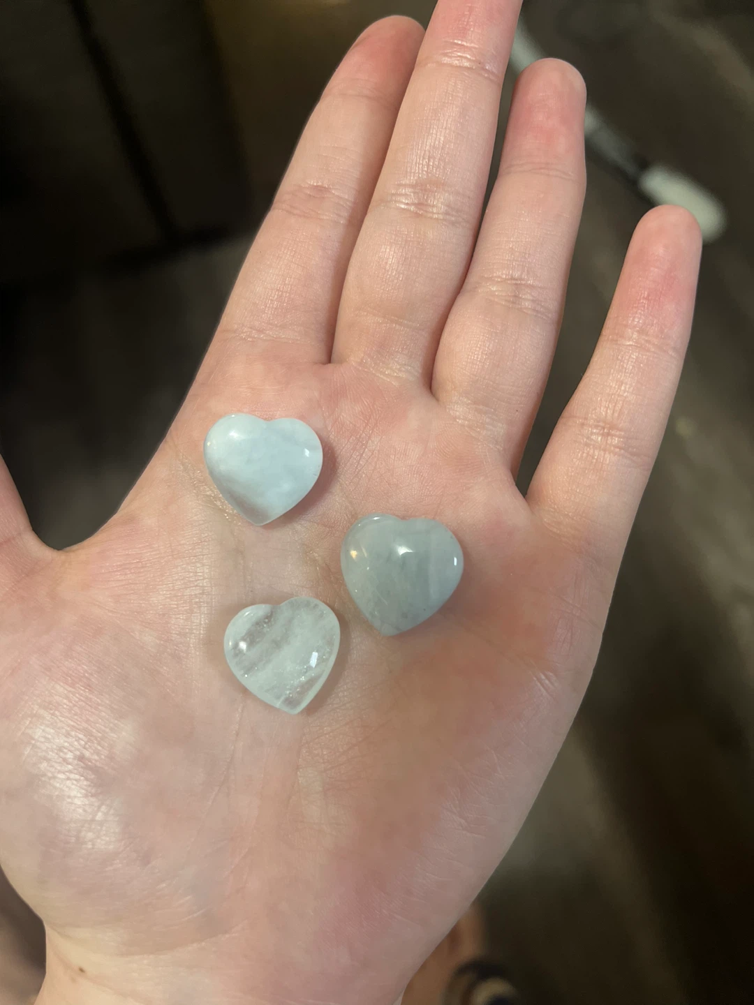 Set of 3 Light Blue Heart Shaped Gemstones