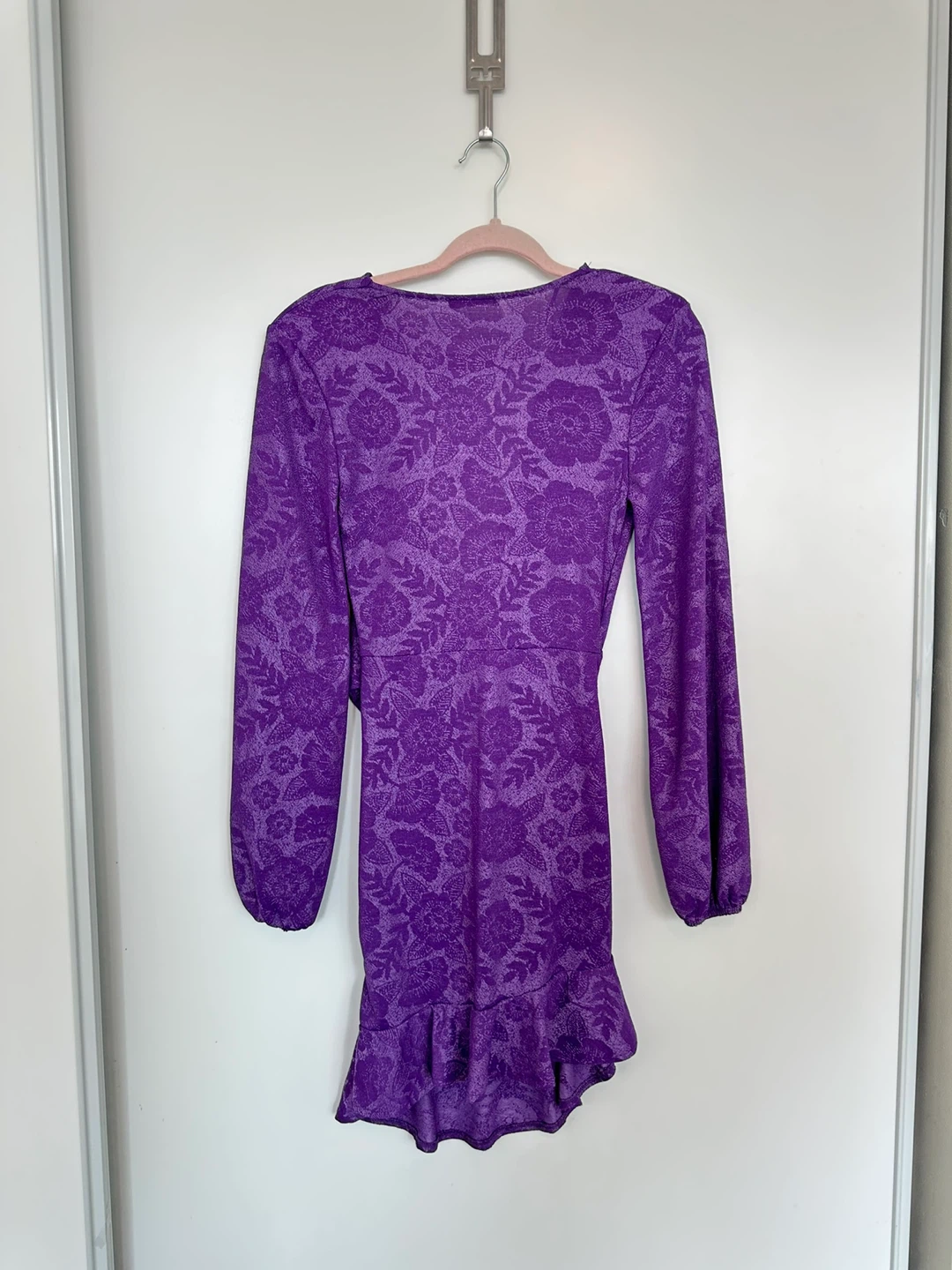 ZARA Purple Floral Print Ruched Mini Dress - photo 4