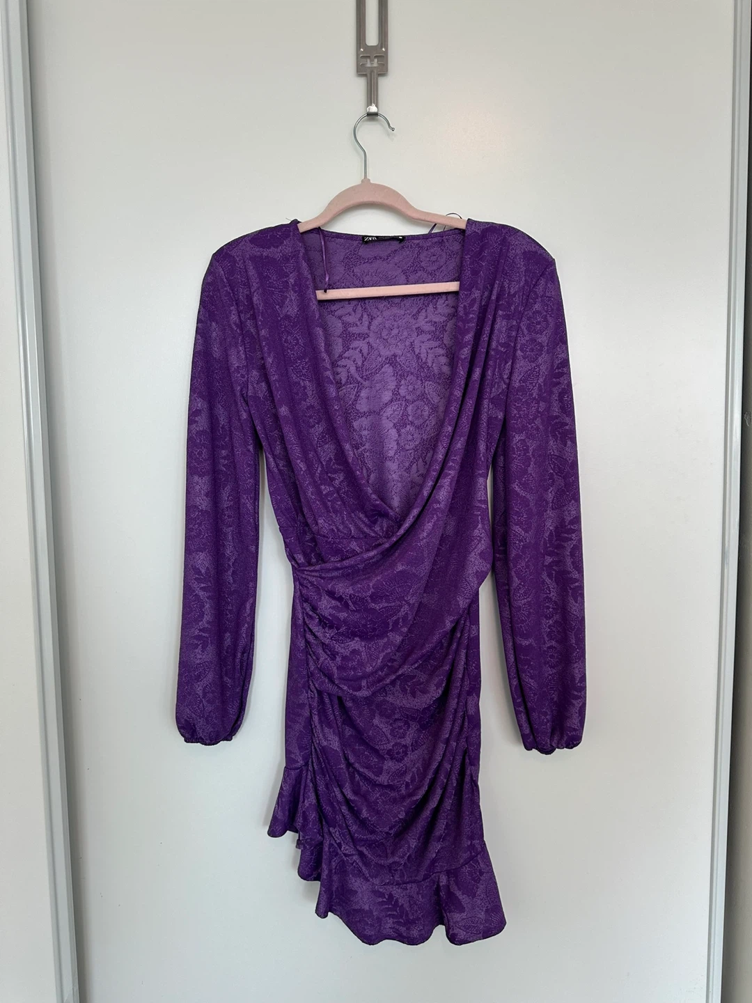 ZARA Purple Floral Print Ruched Mini Dress