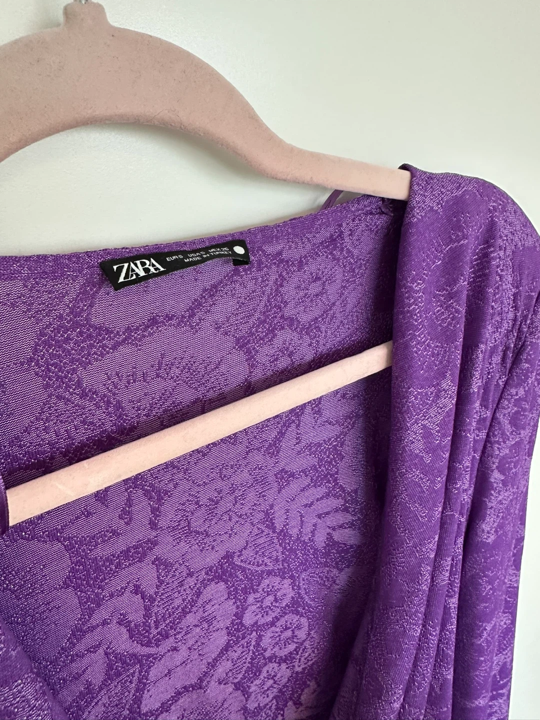ZARA Purple Floral Print Ruched Mini Dress - photo 3