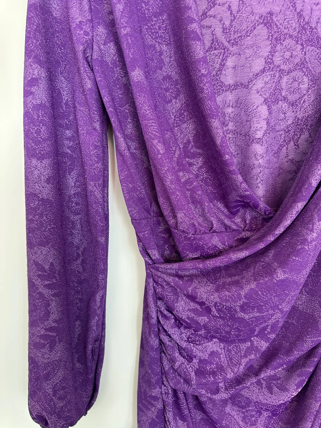 ZARA Purple Floral Print Ruched Mini Dress - photo 2