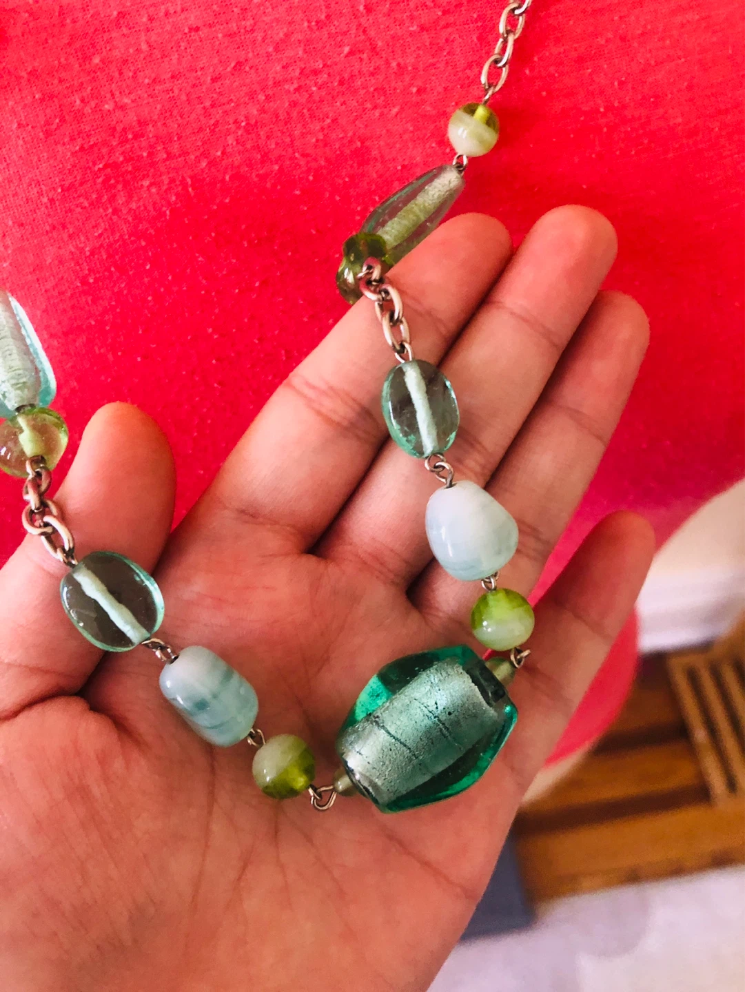 Necklace with Green and Blue Glass Beads - photo 3