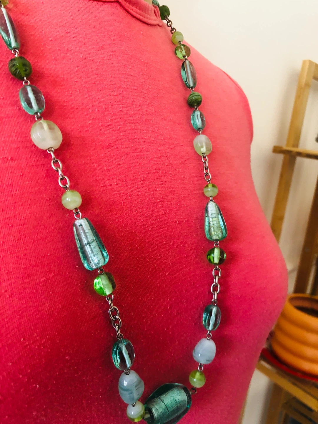 Necklace with Green and Blue Glass Beads - photo 2