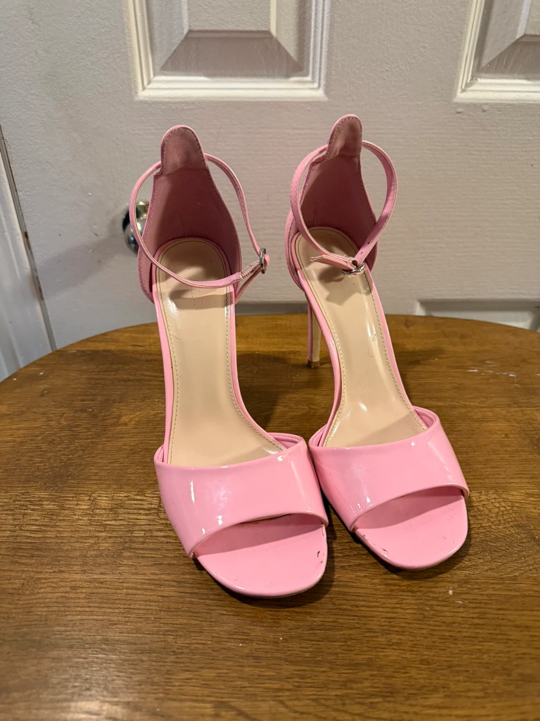 Pink Patent Ankle Strap Heels