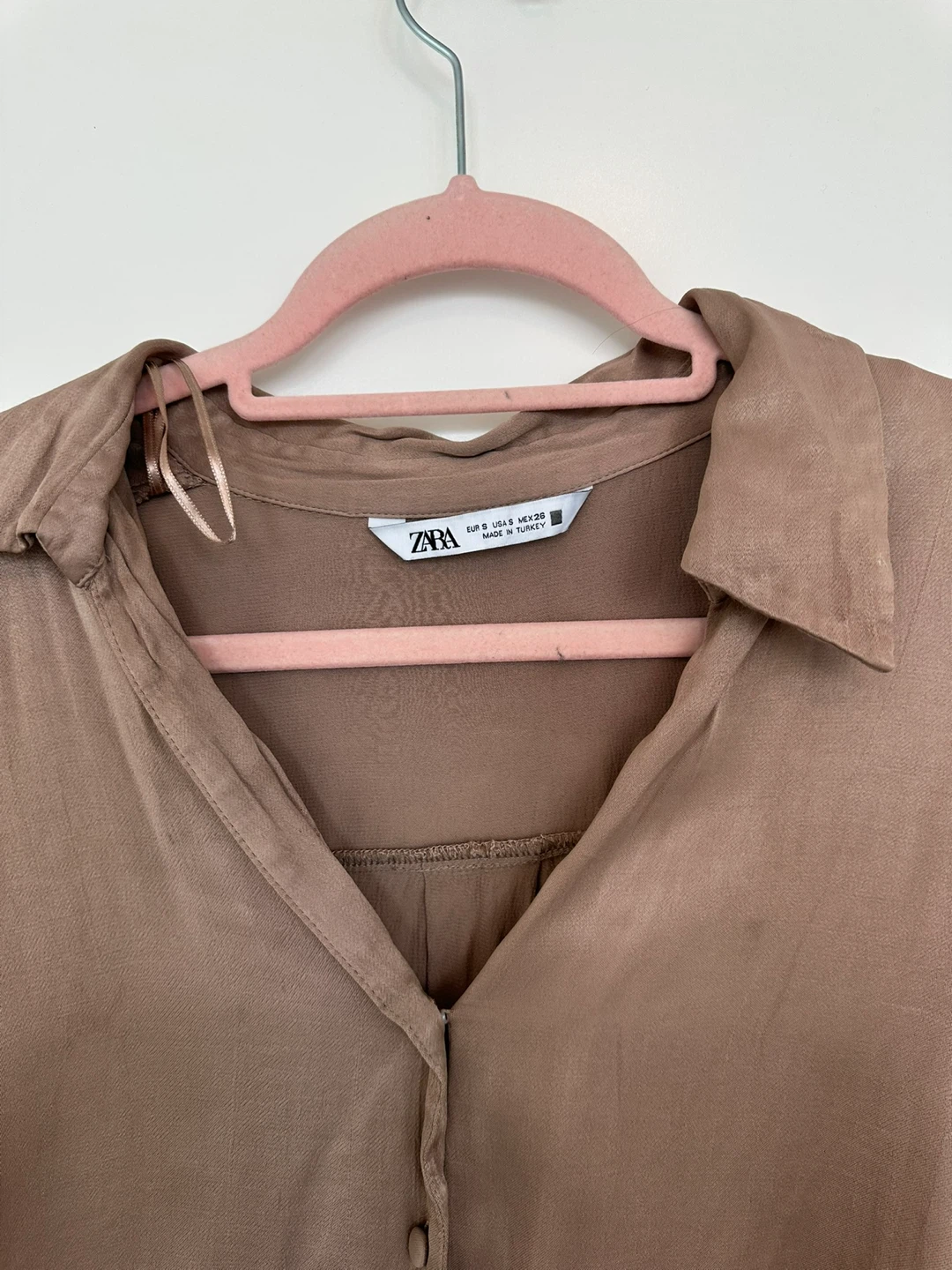 ZARA Brown Cropped Button-Up Shirt Size S - photo 3