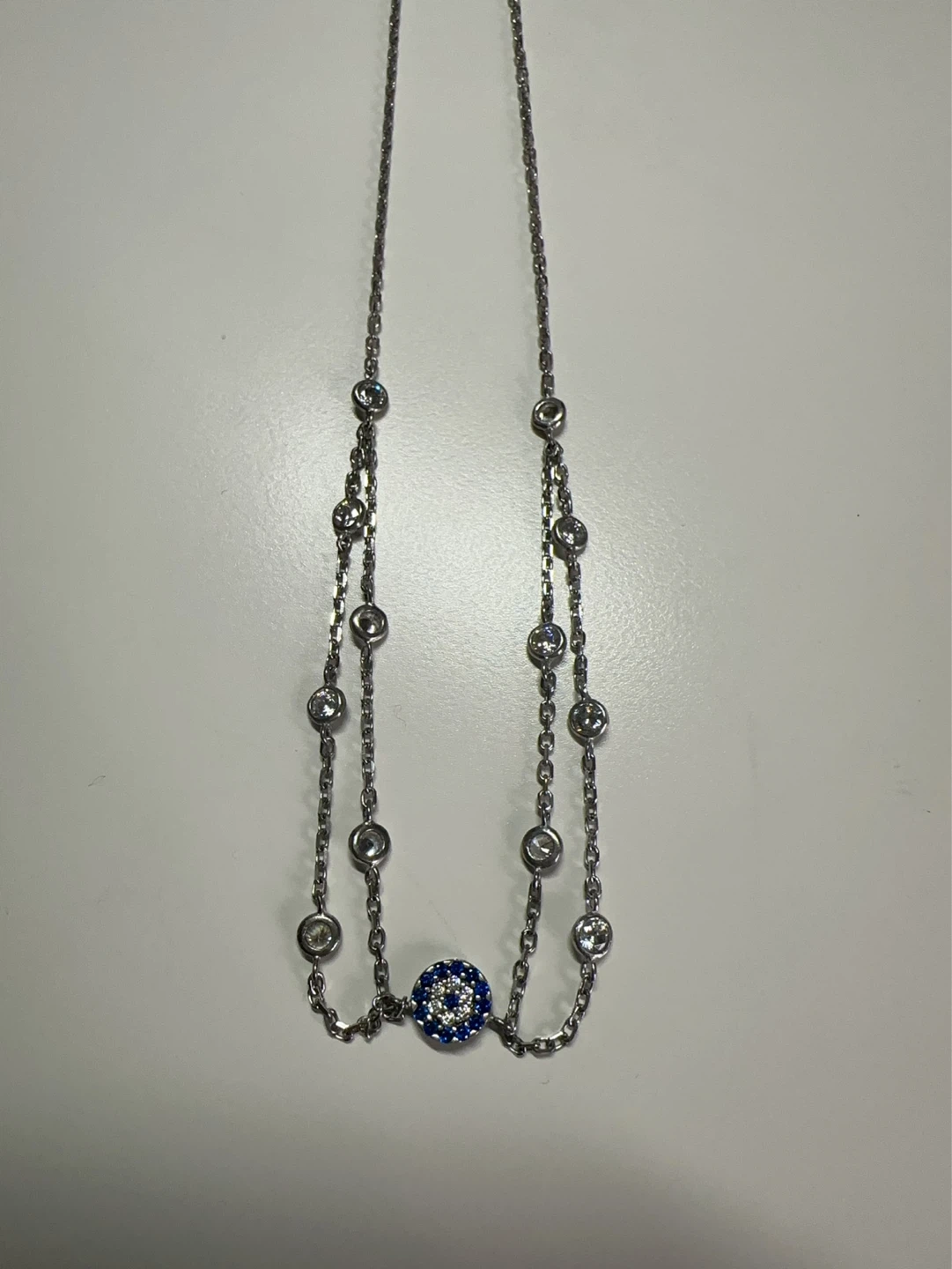 Sterling Silver Necklace with Blue Pavé Disc Pendant - photo 2