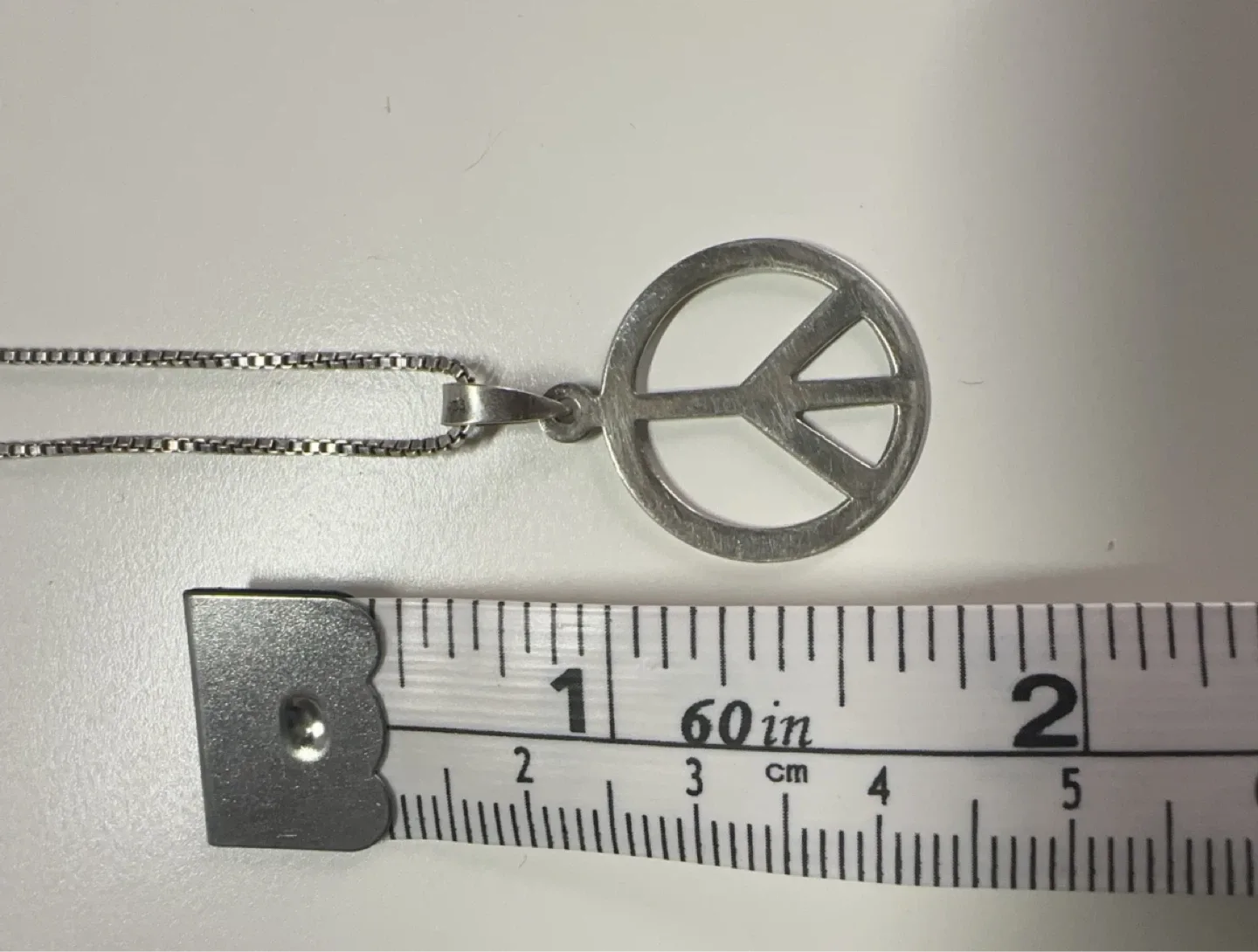 Solid Sterling Silver Peace Sign Pendant Necklace