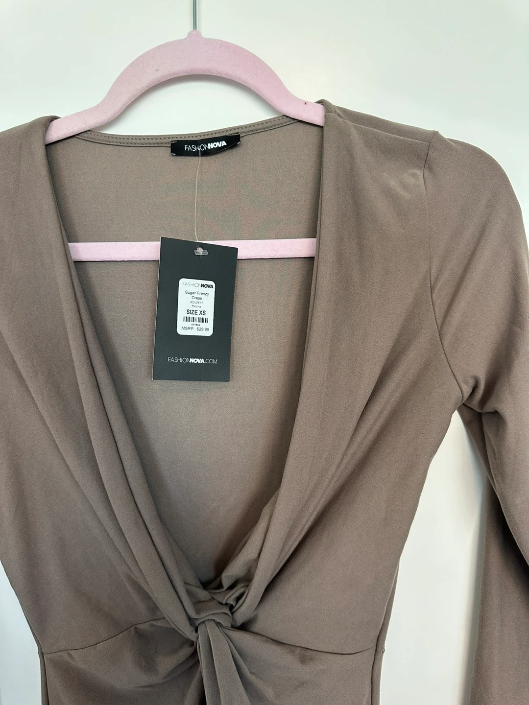 Fashion Nova Long Sleeve Twist Front Dress - Taupe - XS - photo 2