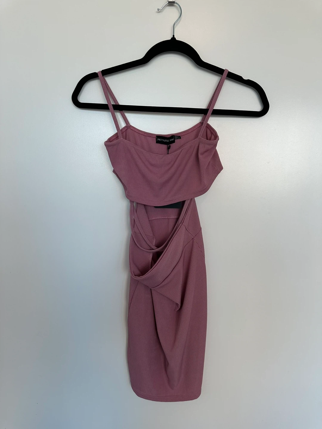 PrettyLittleThing Dusty Rose Ribbed Cut Out Dress