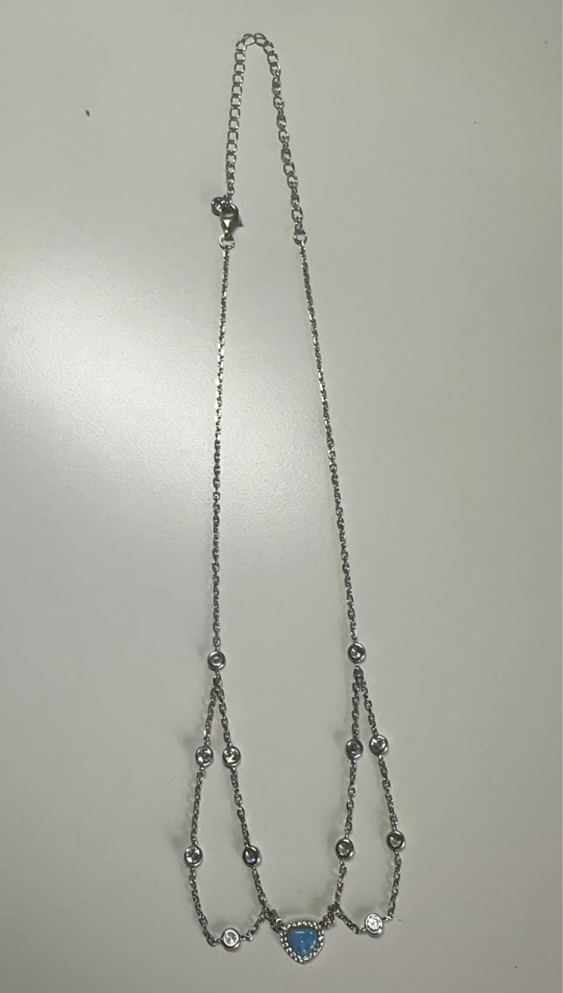 Sterling Silver necklace with blue heart opal and crystals - photo 2