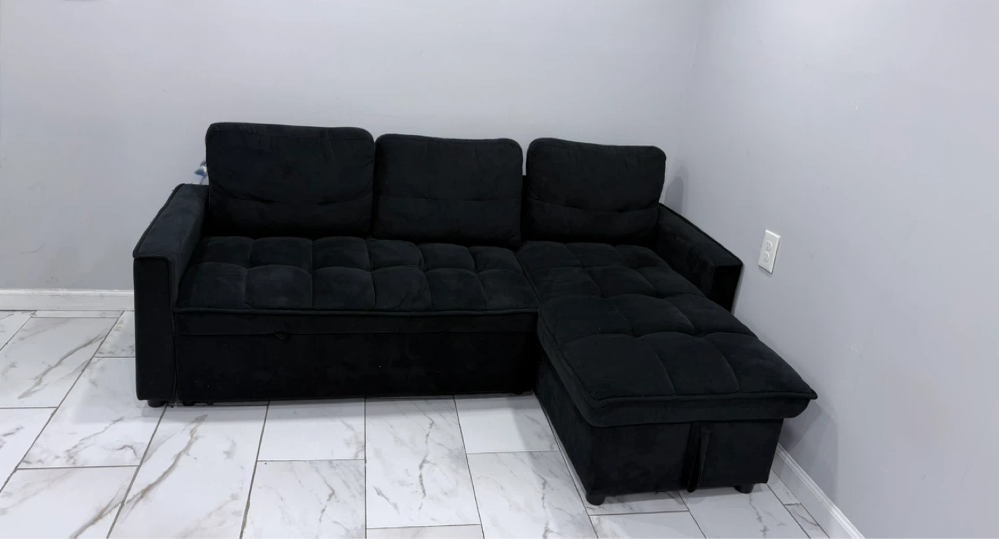 Black Velvet Sofa Bed with Storage