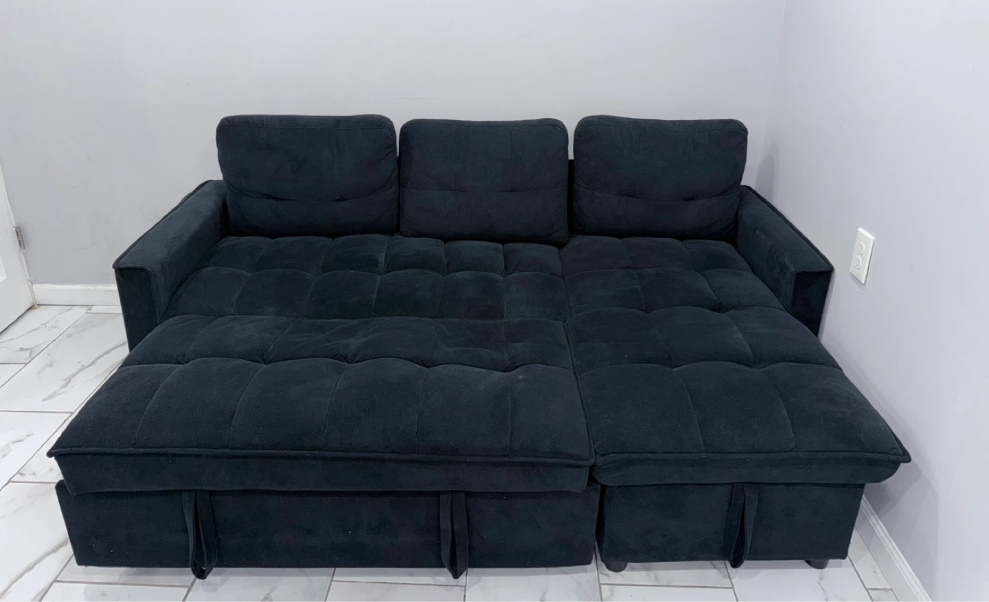 Black Velvet Sofa Bed with Storage - photo 2