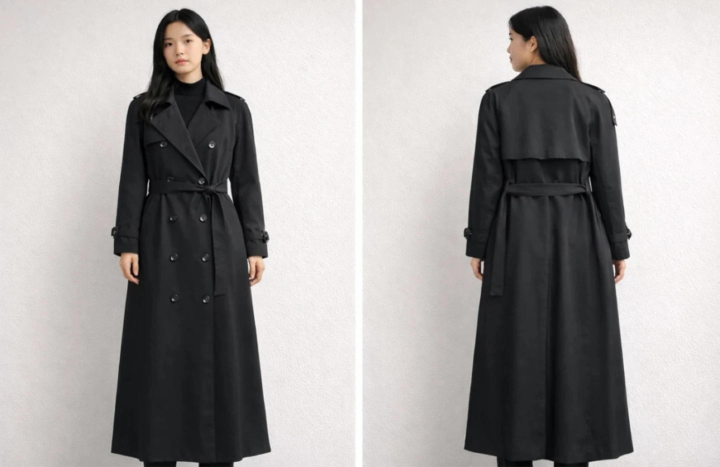 ZEBO COLLECTION Black Double-Breasted Trench Coat