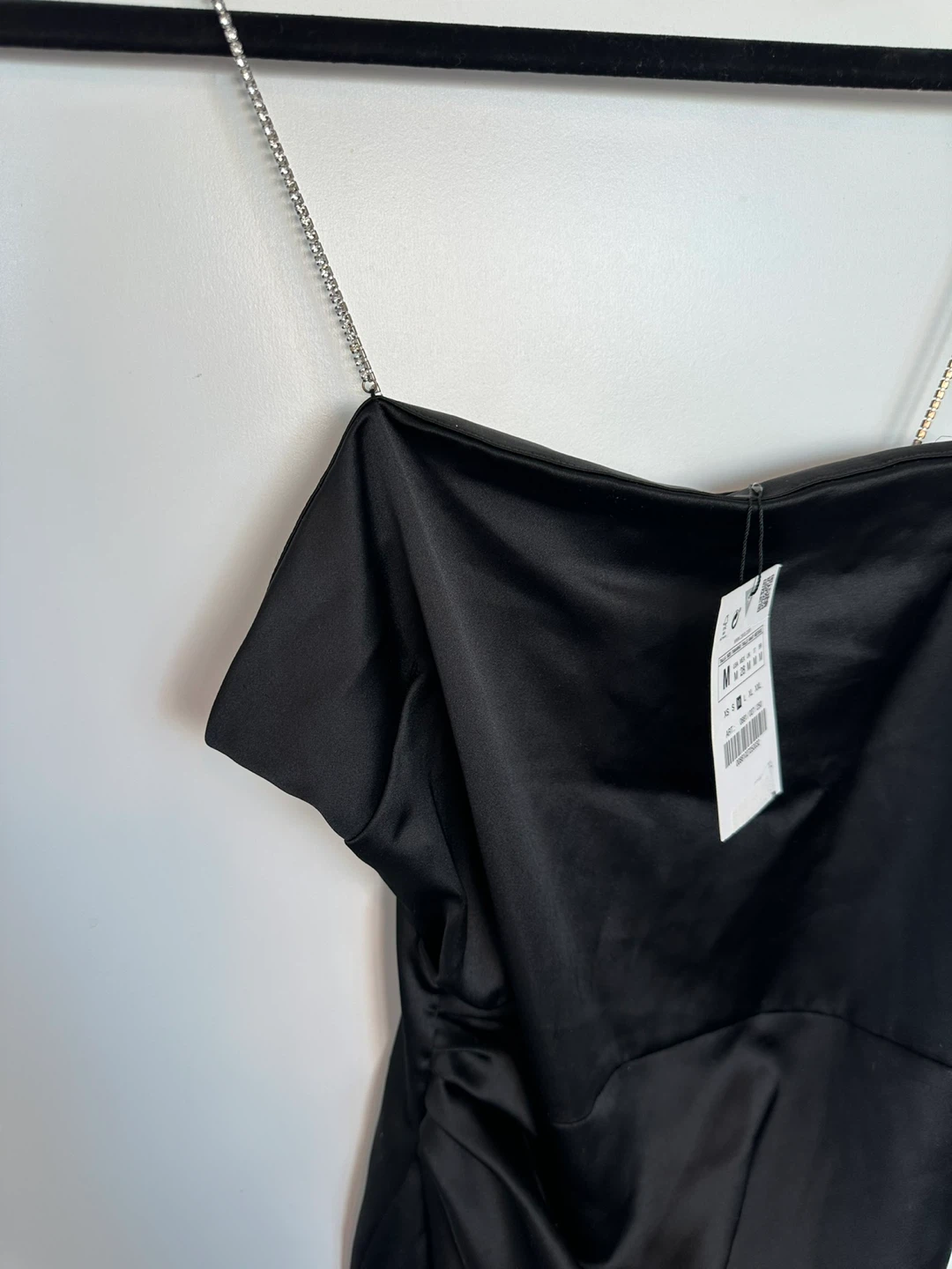 Zara Black Satin Ruched Dress with Chain Straps - photo 2