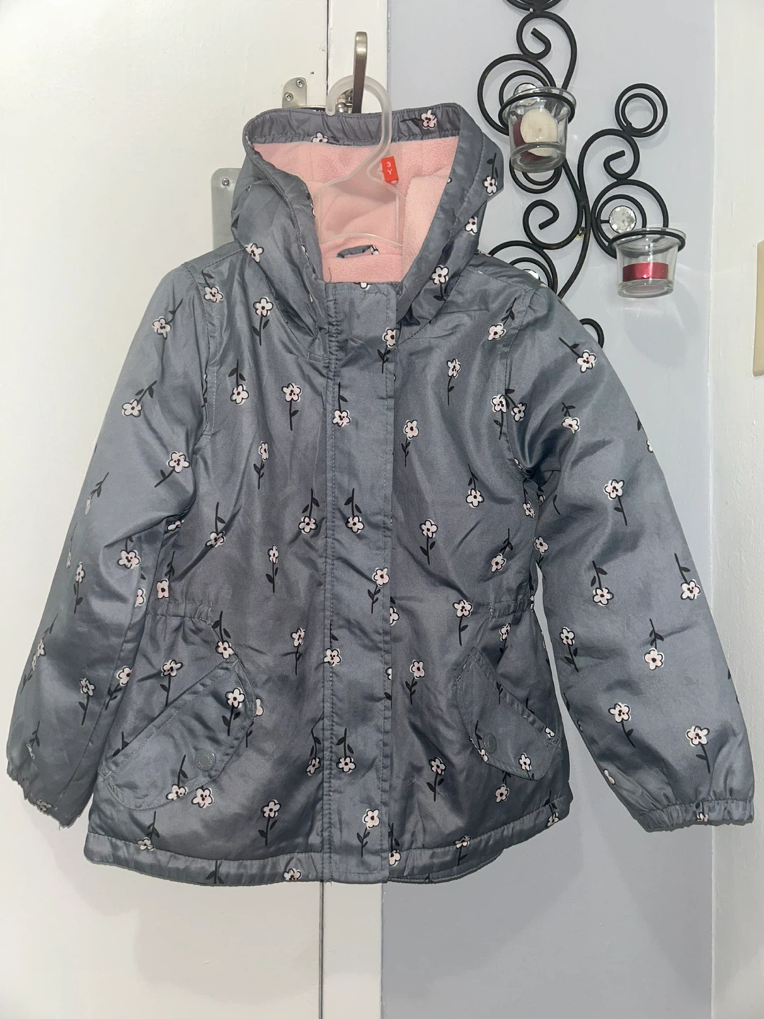 Carter's Girls Grey Floral Fleece Lined Jacket Size 6