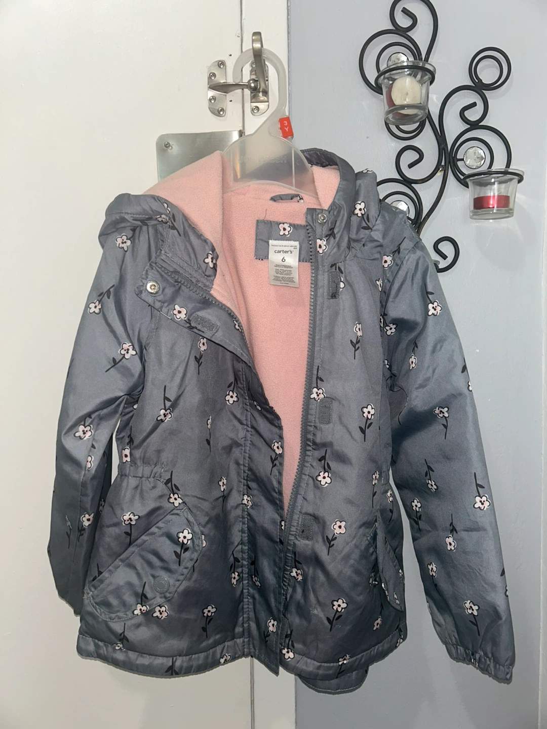 Carter's Girls Grey Floral Fleece Lined Jacket Size 6 - photo 2
