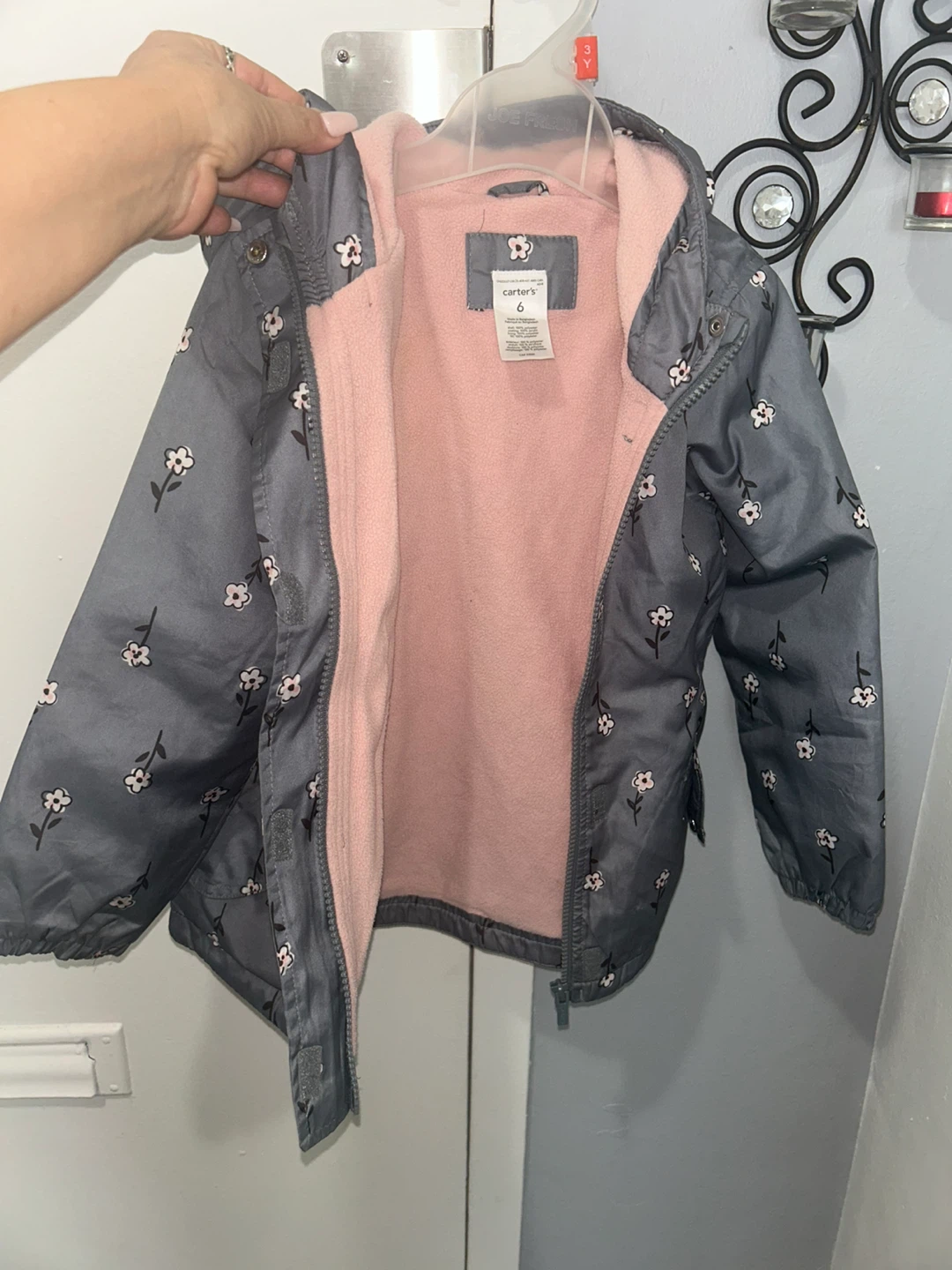 Carter's Girls Grey Floral Fleece Lined Jacket Size 6 - photo 3