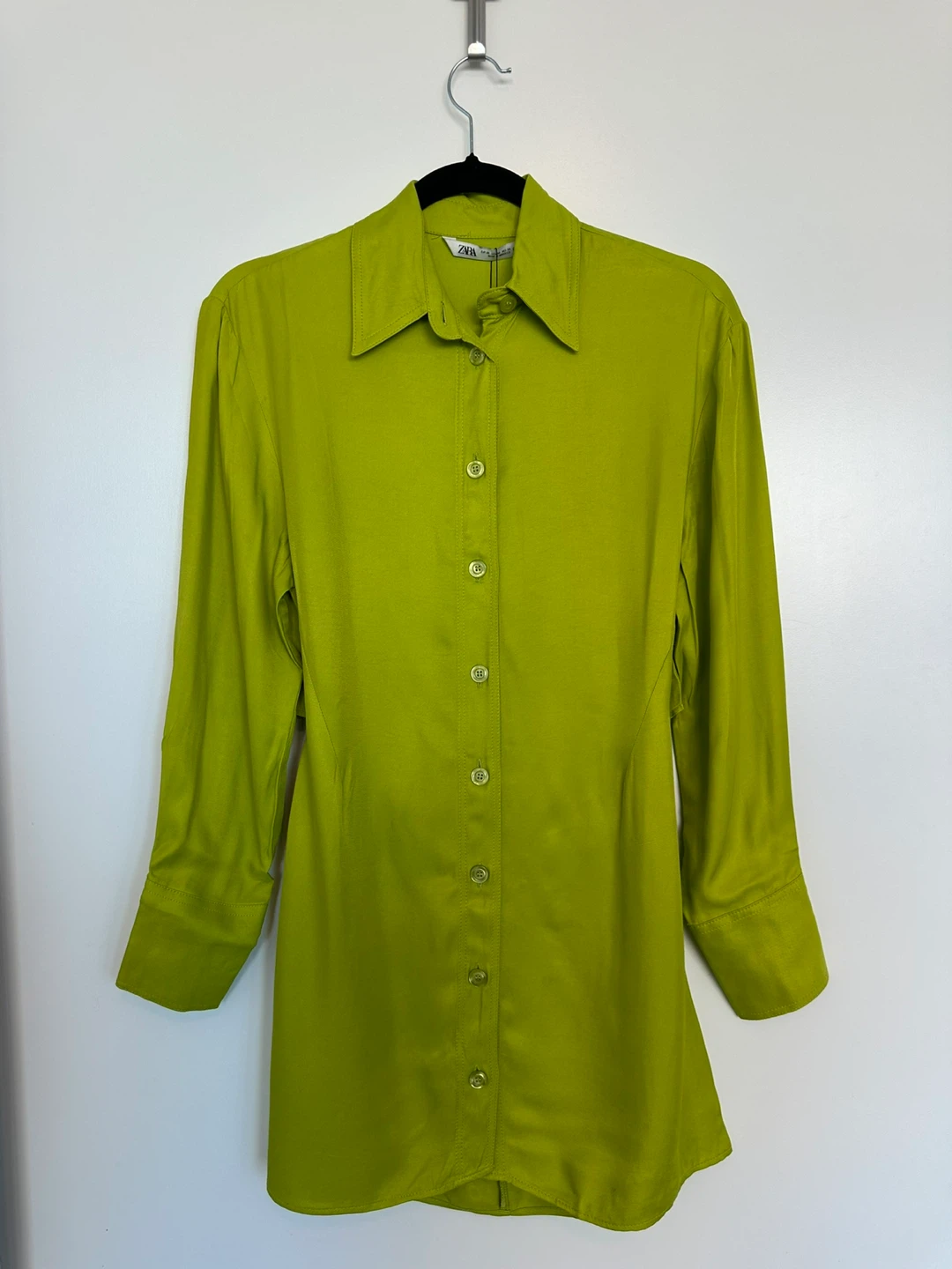 ZARA Lime Green Cutout Shirt Dress