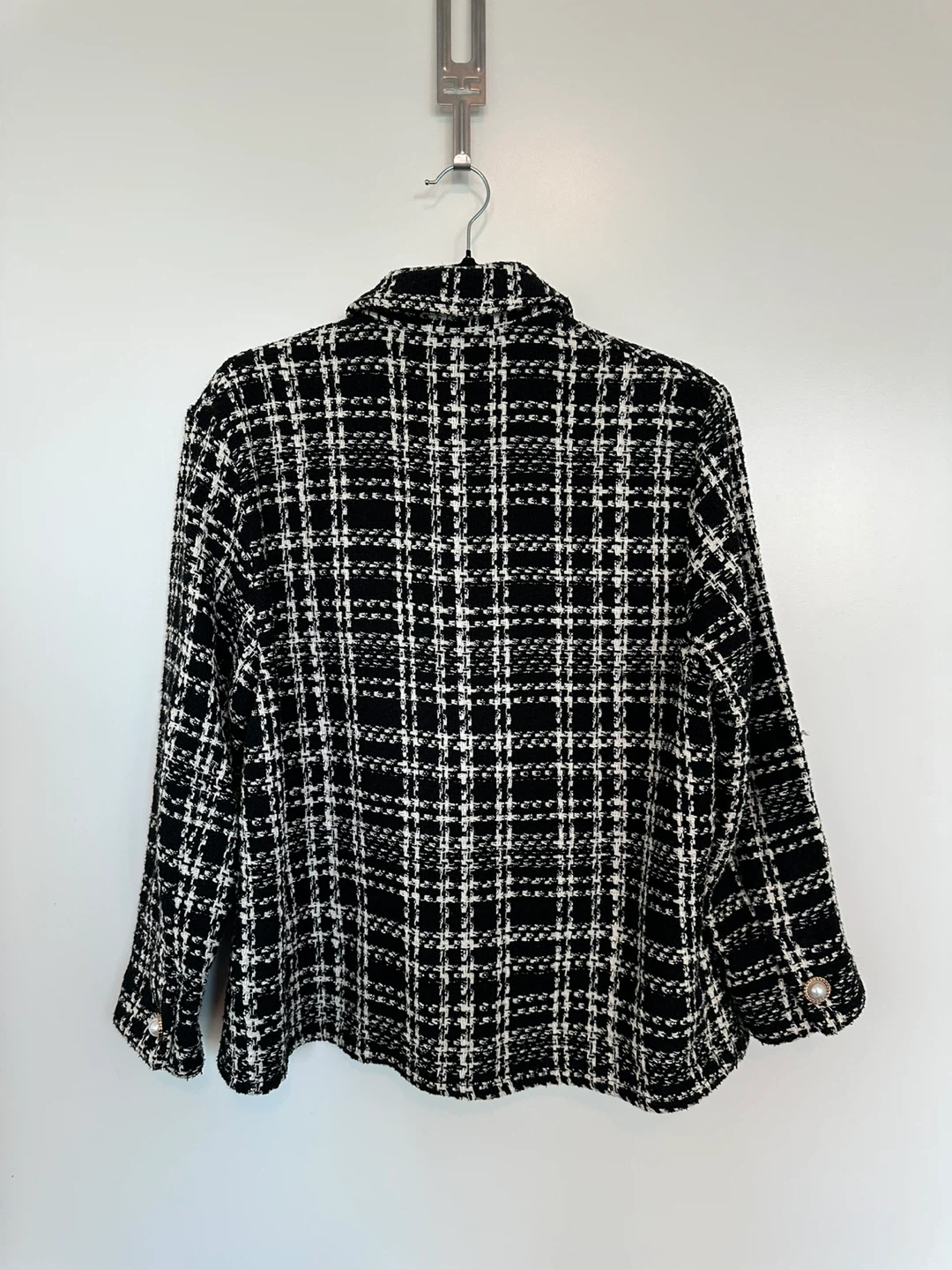 Zara Tweed Jacket Size S Black White Pearl Buttons - photo 2