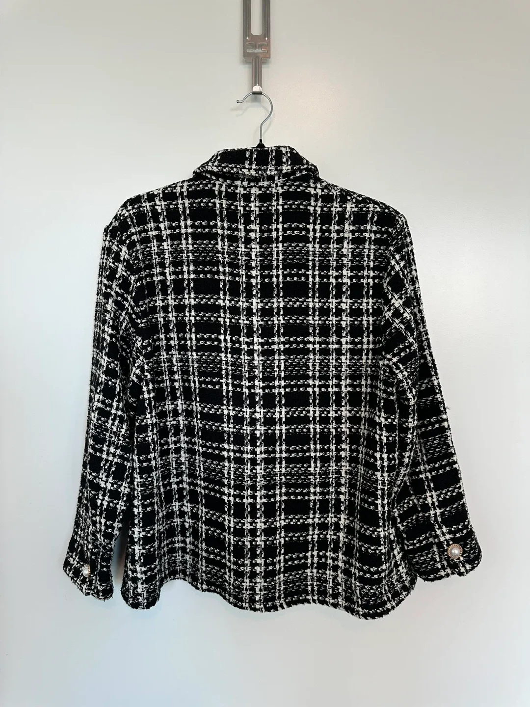Zara Tweed Jacket Size S Black White Pearl Buttons - photo 2