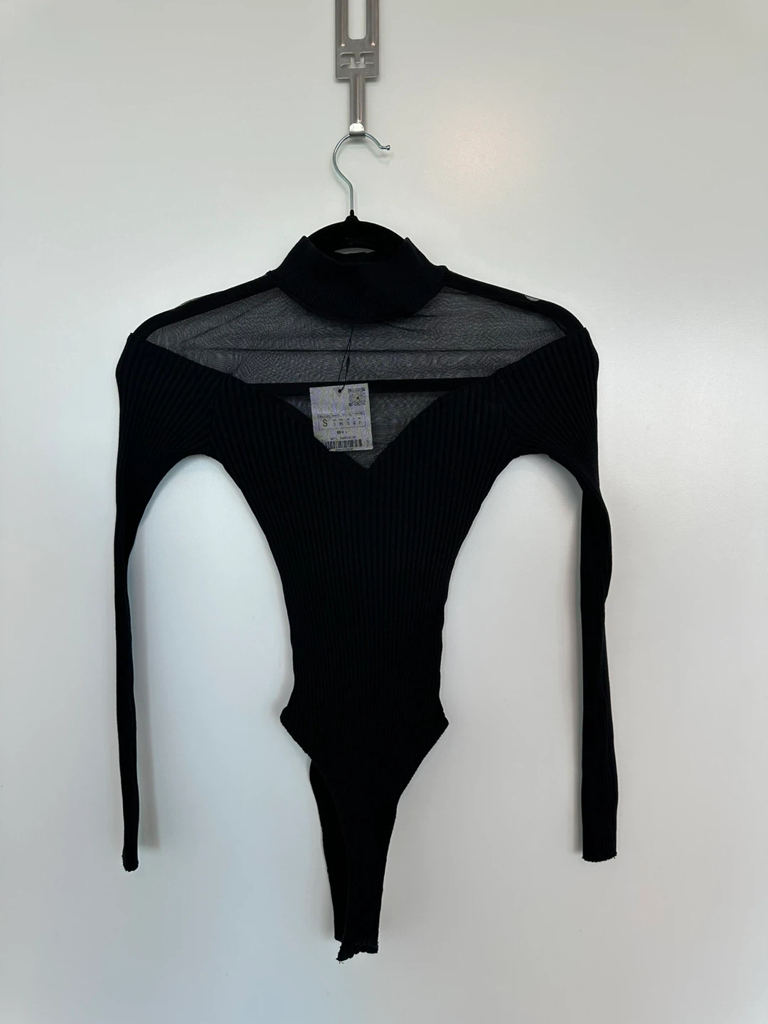 Zara Black Mesh Mock Neck Ribbed Bodysuit Size S - photo 3
