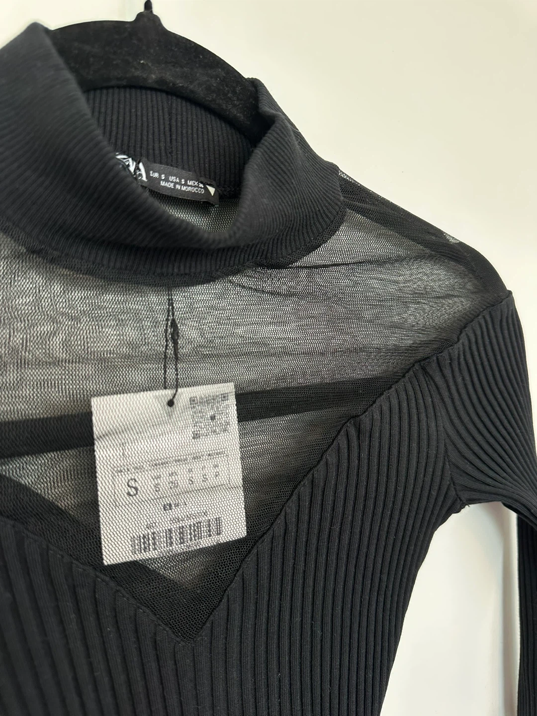Zara Black Mesh Mock Neck Ribbed Bodysuit Size S - photo 2