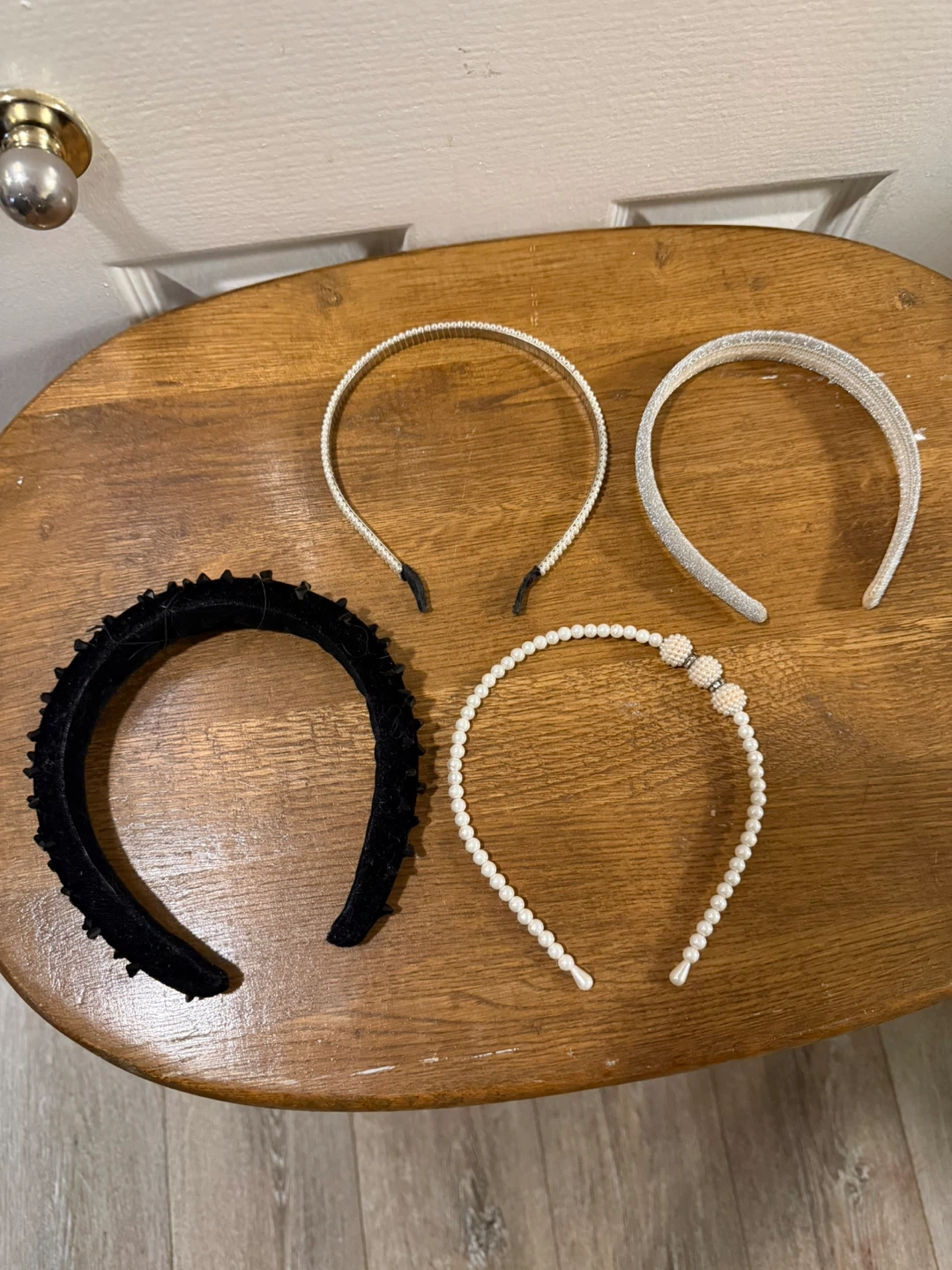 4 Headbands - Black, White, Pearl & Glitter