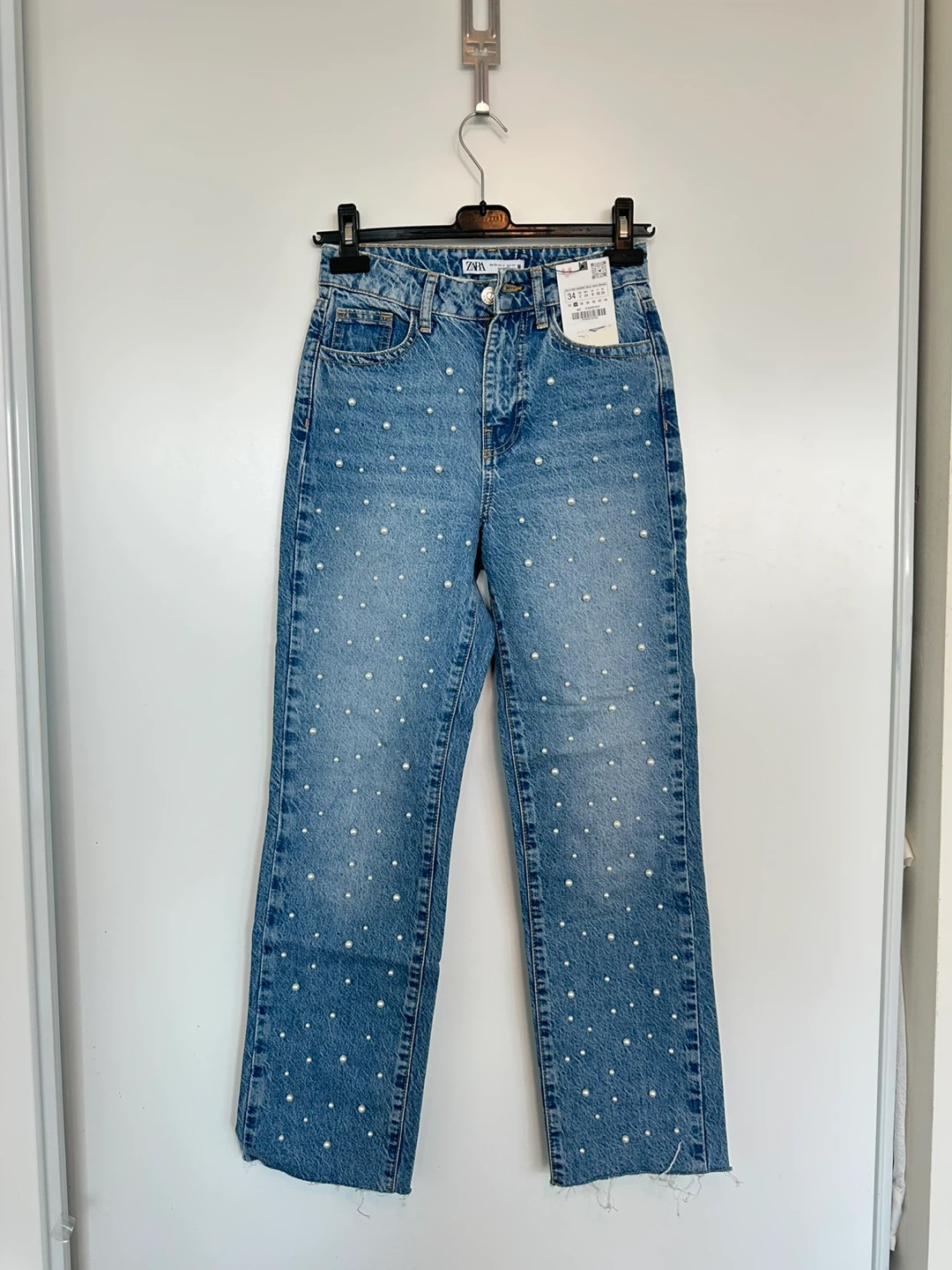 ZARA Pearl Embellished Straight Leg Jeans - Size 2