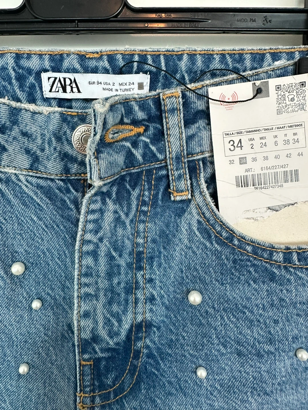 ZARA Pearl Embellished Straight Leg Jeans - Size 2 - photo 2