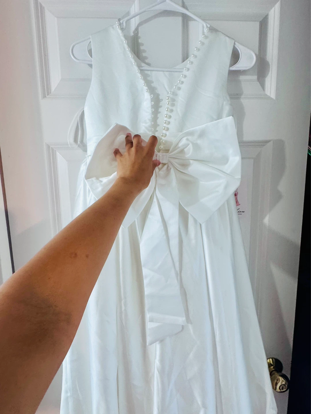 White Flower Girl Dress with Pearl Accents - photo 4