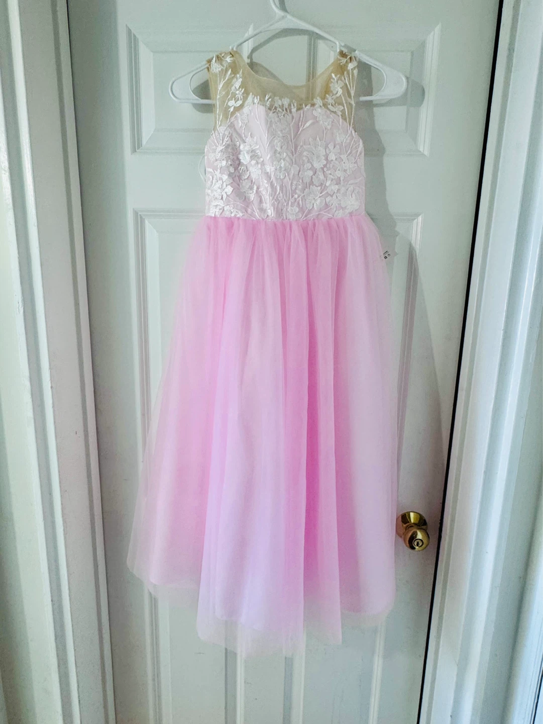 Pink Tulle Dress with Floral Lace Bodice