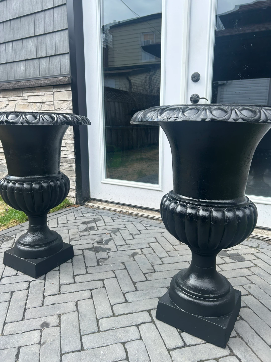 TWO Antique Large Cast Iron Garden Urns/Planters - photo 2