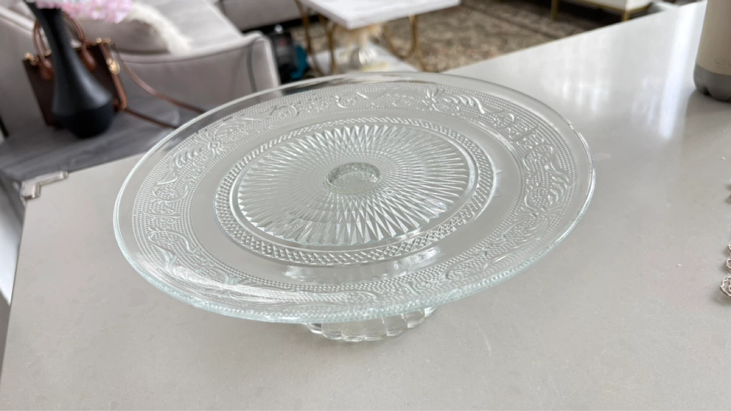 Clear Glass Footed Cake Stand with Embossed Design - photo 3