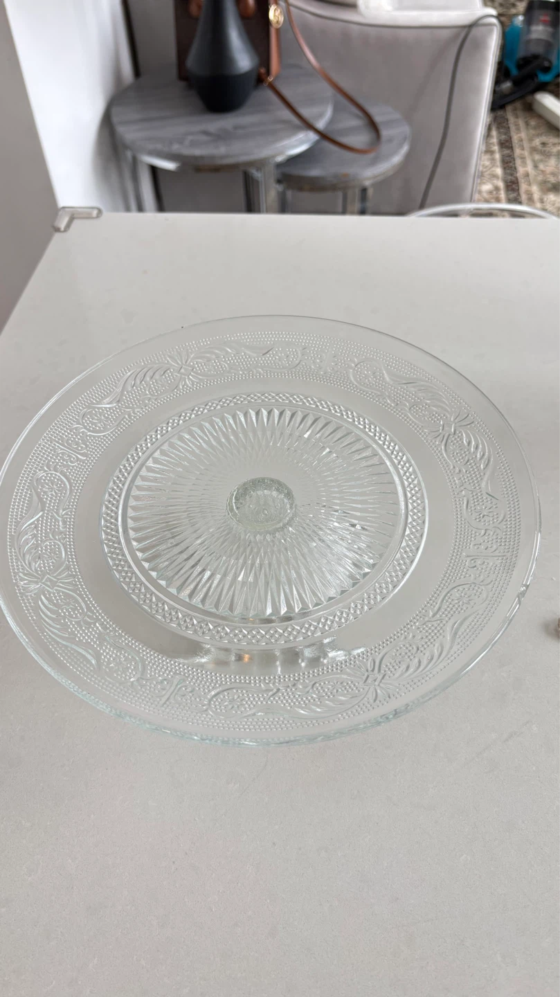 Clear Glass Footed Cake Stand with Embossed Design - photo 4