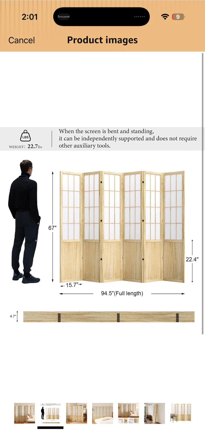<New>6-Panel Folding Room Divider Screen - photo 2