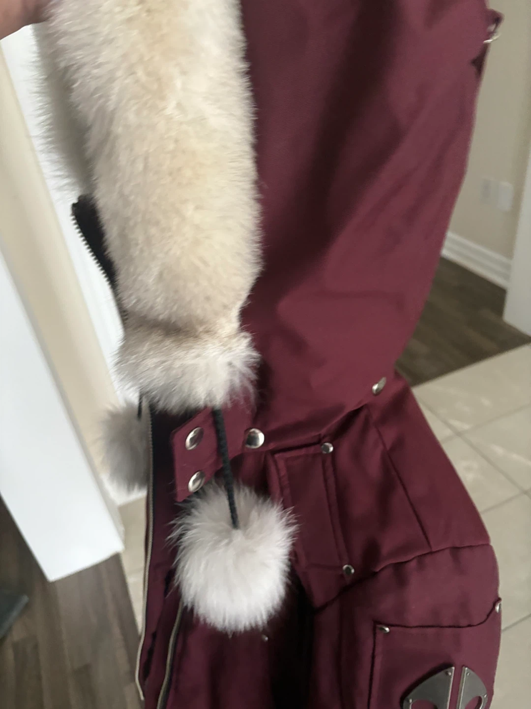 NEW Moose Knuckles Burgundy Bomber Jacket with Fur Trim - photo 5