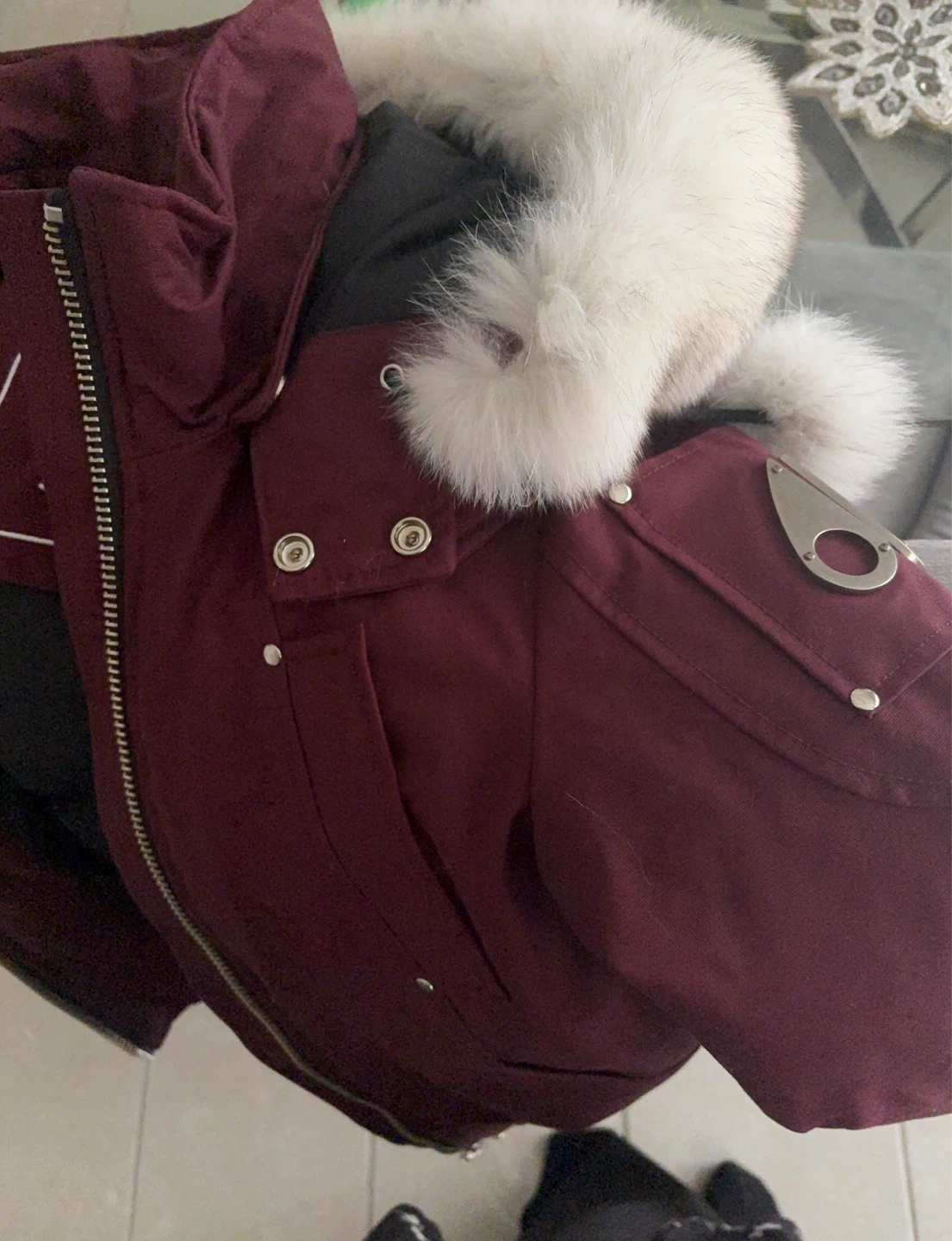 NEW Moose Knuckles Burgundy Bomber Jacket with Fur Trim - photo 4