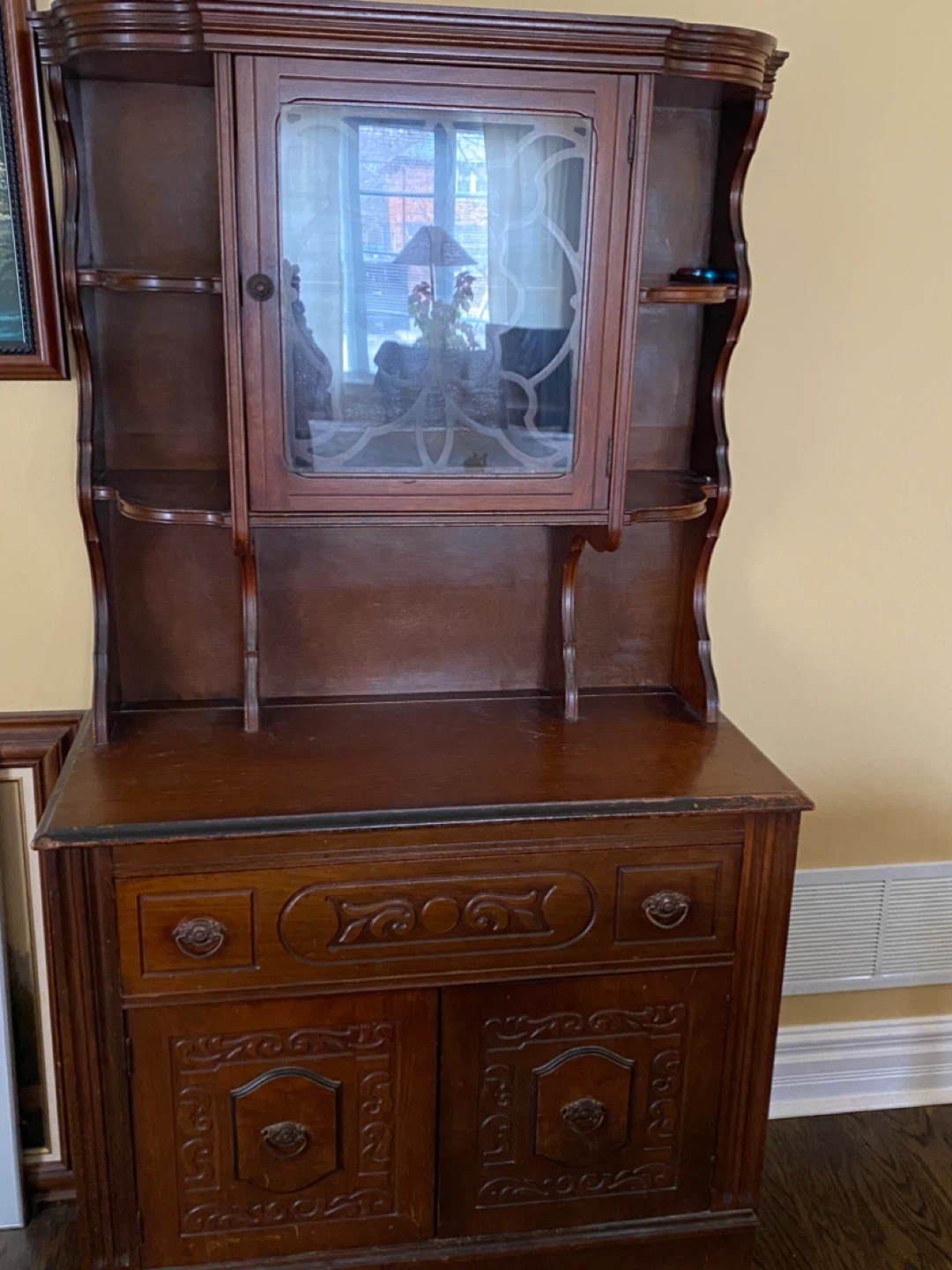Antique Wooden Display Cabinet with Glass Door