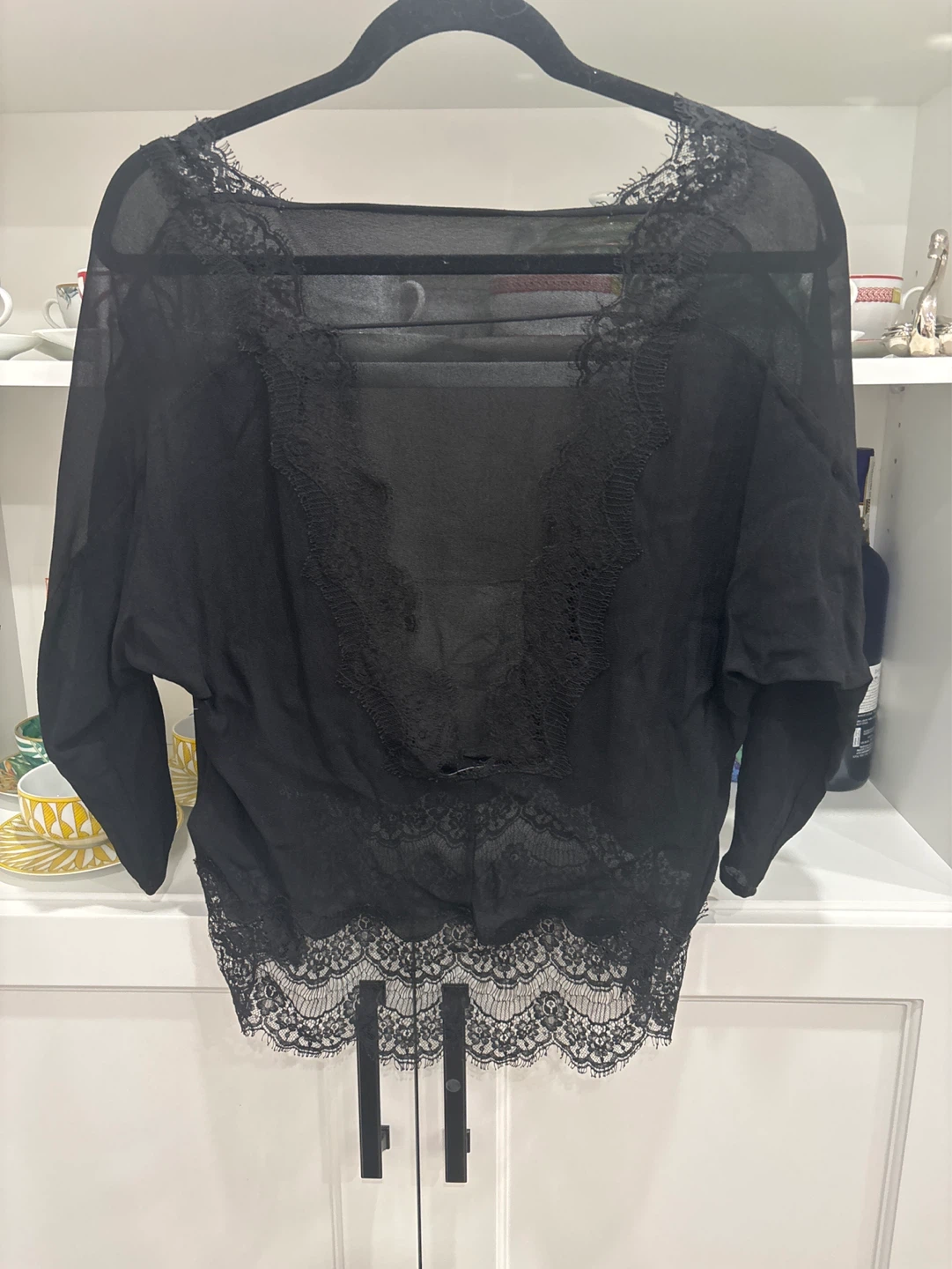 Sandro Paris Black Lace Blouse size Small