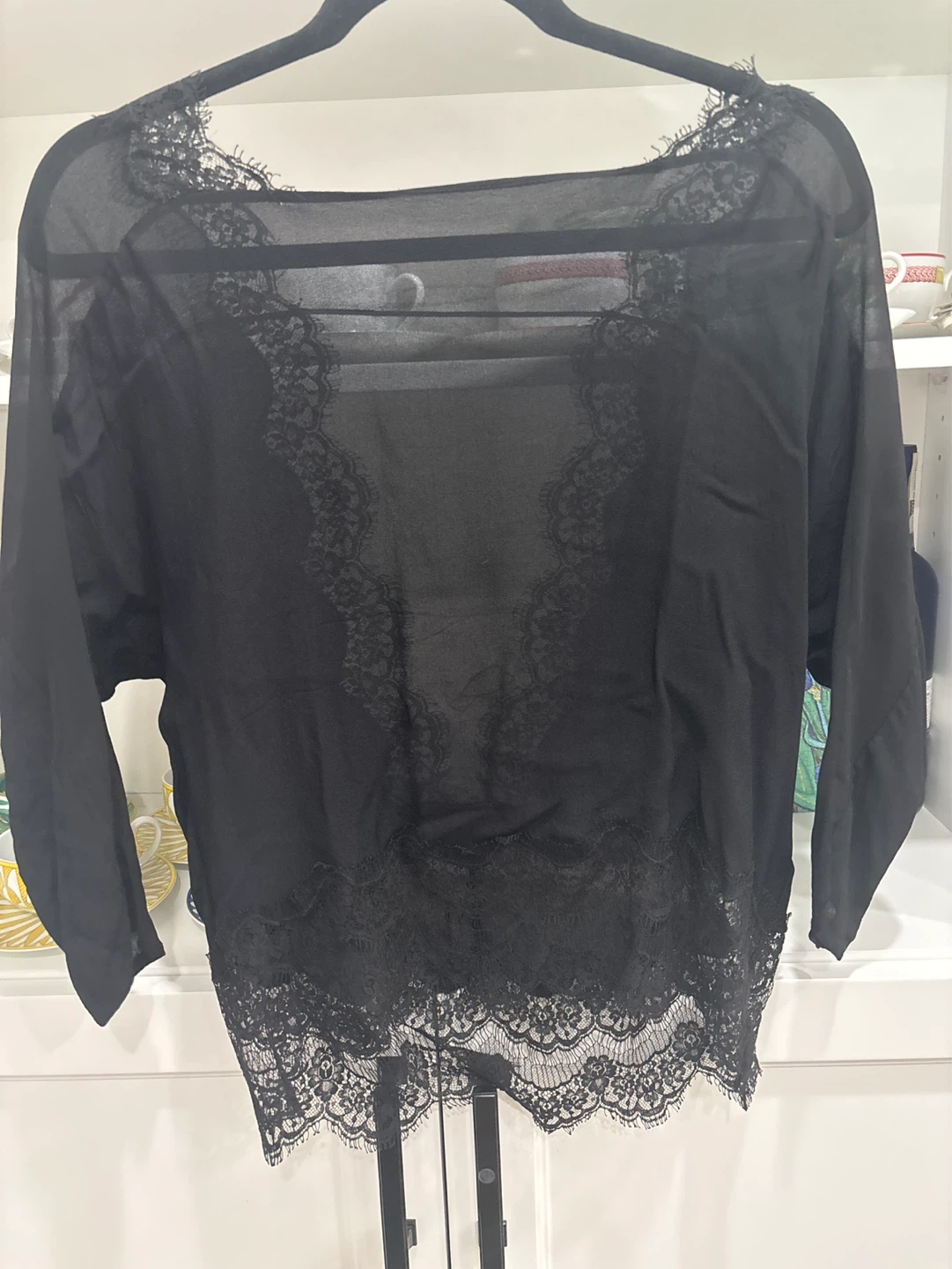 Sandro Paris Black Lace Blouse size Small - photo 3