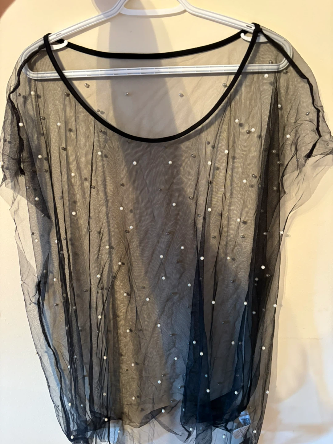 SHEIN Fit+ Black Sheer Beaded Top