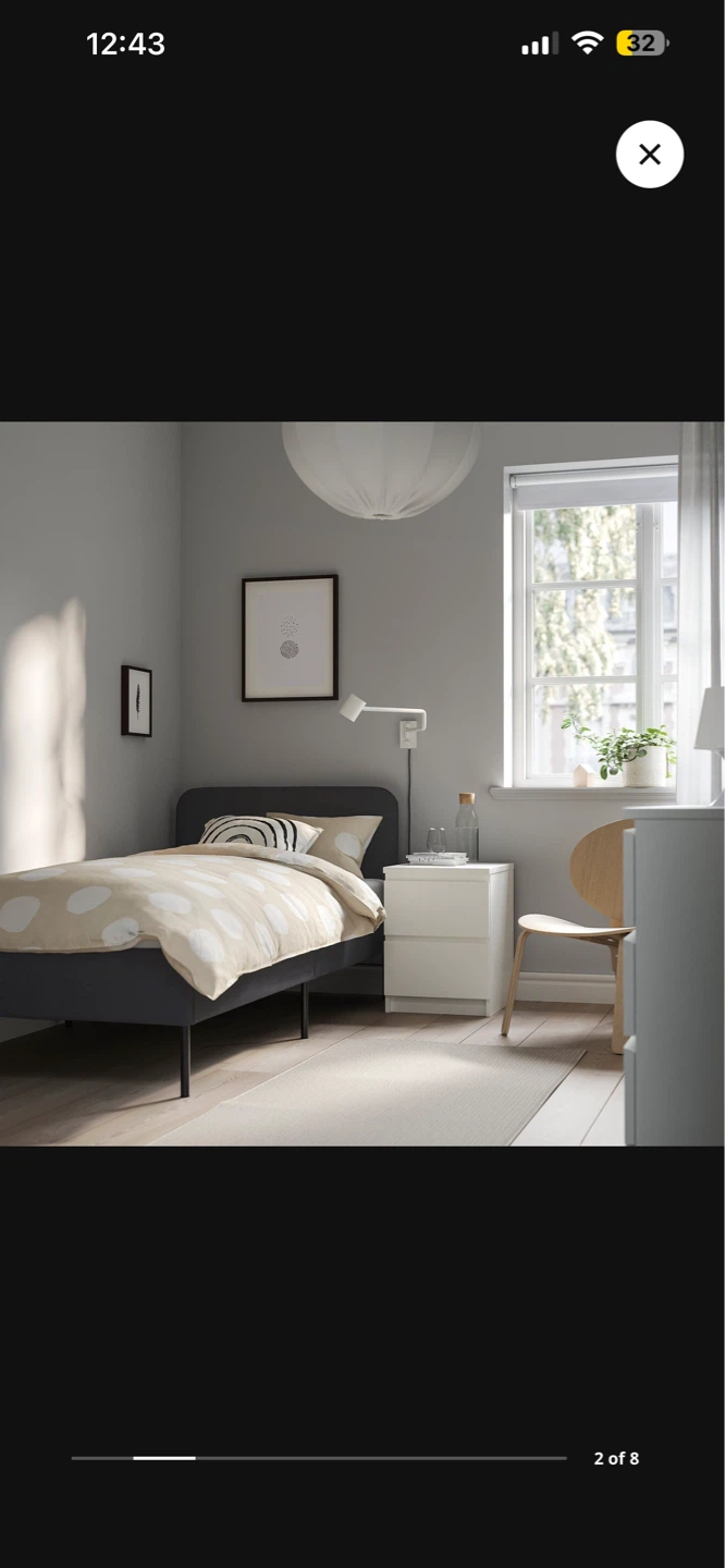 Dark Grey Upholstered Twin Bed Frame with Headboard - photo 2