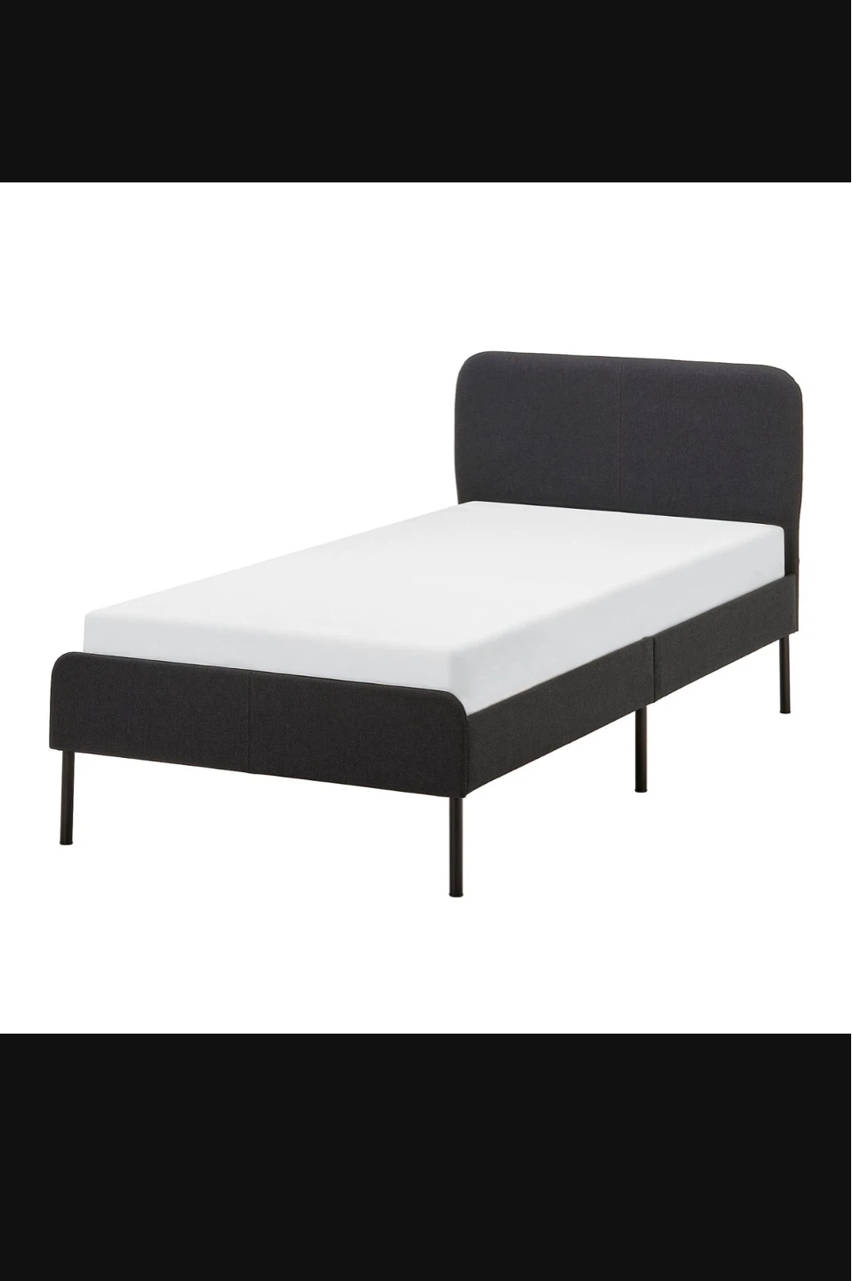 Dark Grey Upholstered Twin Bed Frame with Headboard